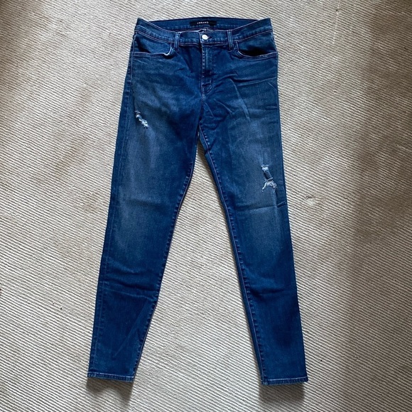 J Brand 620 Mid Rise Super Skinny Distressed Mid Mystic Wash Blue Jeans Size 31 - Picture 2 of 14